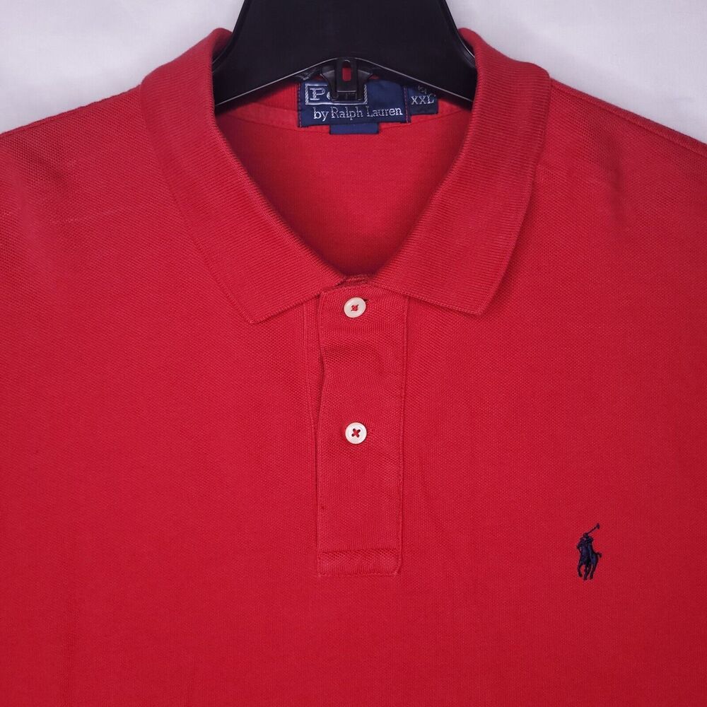 Ralph Lauren Polo Shirt Mens XXL Red Navy Pony Cotton Vintage
